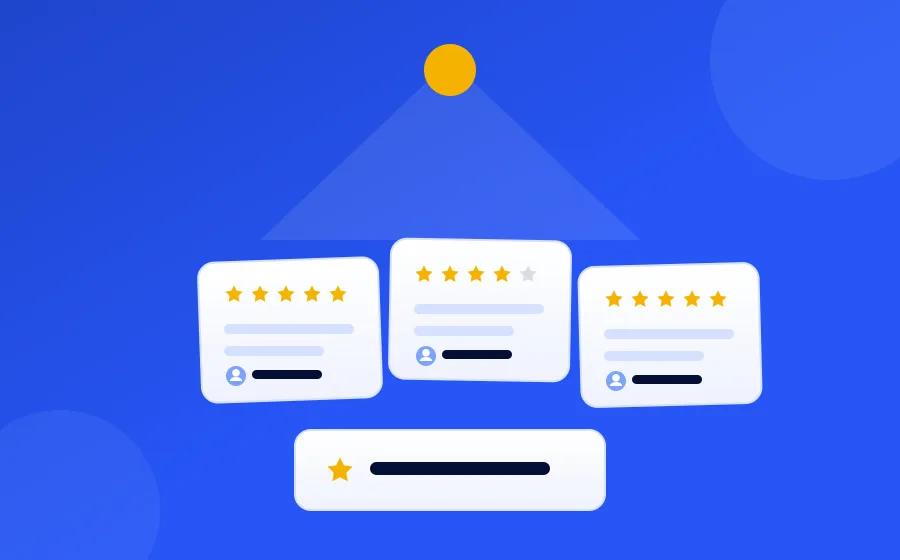 Approved reviews and testimonials arranged under a spotlight, ready for a feedback wall, a widget or a social post