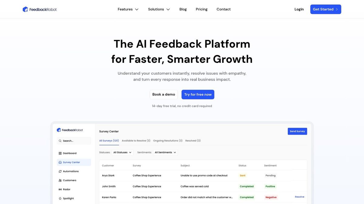 FeedbackRobot's dashboard showcasing customer feedback analysis and reputation management tools for restaurants