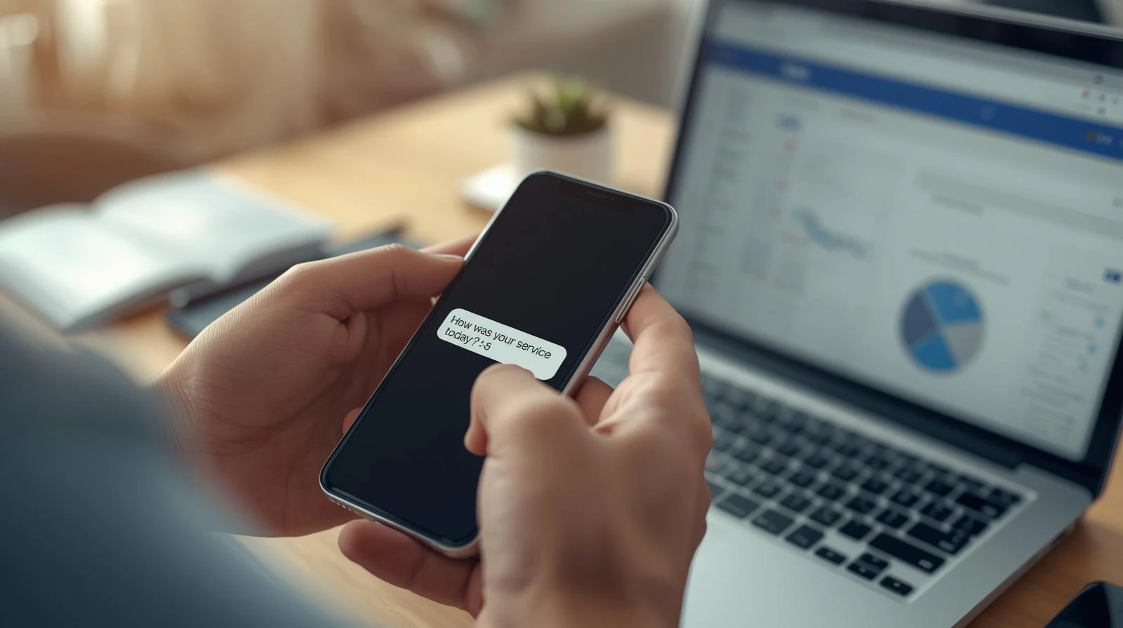 Person replying to SMS customer satisfaction survey on smartphone